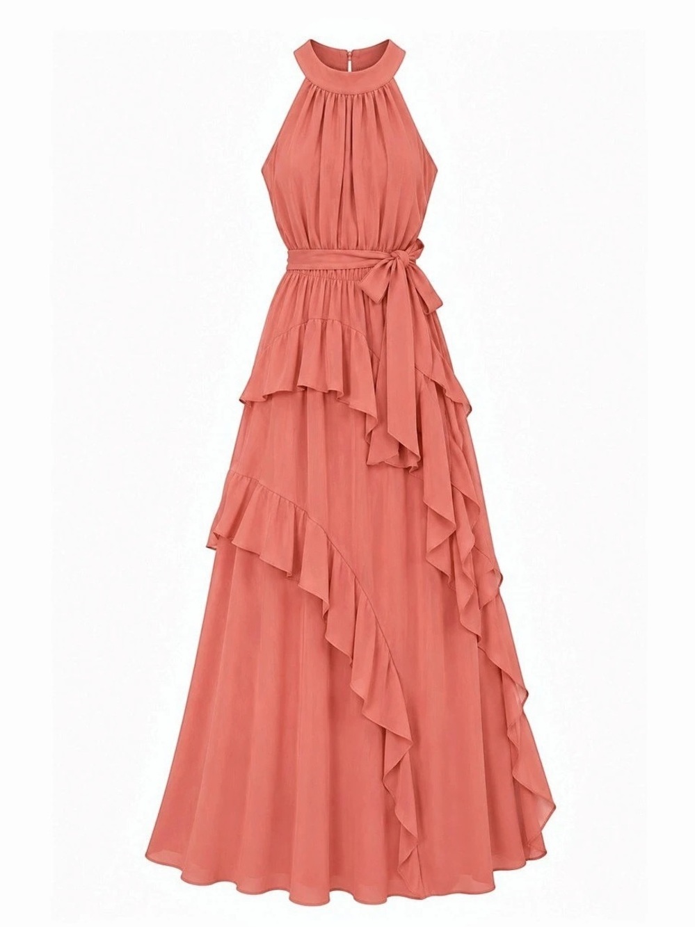 Grace Karin Maxi Ruffle Dress in Pink Size XL Like New